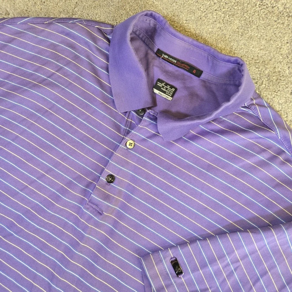 Vintage Nike Tiger Woods Polo Shirt Mens XL Purple Stripe
